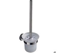Brosse WC murale avec support intégré - 1 tête souple + cuvette en verre trempé + manche en acier inoxydable - Installation sans p