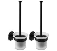 Brosse WC murale, ensemble de brosses WC noir avec support, pas de perçage nécessaire, pour la salle de bains et les toilettes, tête de brosse de rechange incluse, 2 pièces