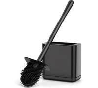 Brosse WC Silicone Noire Carrée avec Support Inox