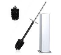 Brosse WC sur pied en métal, chromée couleur argent. Brosse WC à deux têtes. Longues brosses WC pour un nettoyage en profondeur du lavabo, avec protection anti-gouttes et anti-obstruction.