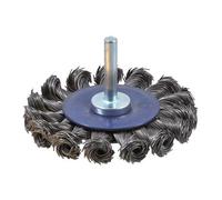 Brosses circulaires en fil tressé, tige de 6 mm, idéales pour l'ébauche et le nettoyage des surfaces métalliques.