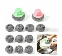 Brosses de nettoyage en laine d’acier pour ustensiles de cuisine, lot de 10 pièces, éponge inox, éponge métallique de cuisine, brosse de nettoyage avec poignée, adapté pour casseroles, poêles et équip