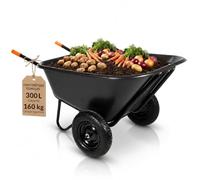 Brouette de Jardin 300 L, 2 Roues pneumatiques, Charge 160 kg | Brouette grande capacité pour jardin et chantier, avec bac plastique de 300 L et deux roues pneumatiques profilées