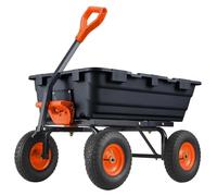 Brouette de jardin - Brouette de jardin à 4 roues - Capacité de charge : 363 kg - Poignée pivotante à 180° - Châssis en acier - Déverrouillage rapide - Noir/orange