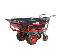 Brouette électrique 4 roues à châssis tubulaire extensible et amovible + benne plastique 300L 300KG - batterie 40V / 6Ah Torros