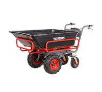 Brouette électrique 4 roues à châssis tubulaire extensible et amovible + benne plastique 300L 300KG - batterie 40V / 6Ah Torros EP300P