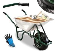 Brouette Juskys Garden | Volume de 100 litres| 210 kg | Pneus à air avec Jante en métal | Cuve galvanisée | Jardin brouette à Pousser brouette de Transport