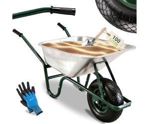 Brouette Juskys Garden | Volume de 100 litres| 210 kg | Pneus à air avec Jante en métal | Cuve galvanisée | Jardin brouette à Pousser brouette de Transport