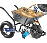Brouette MASKO® pour le chantier, équipée de pneus, d'une capacité de 100 litres et pouvant supporter jusqu'à 250 kg