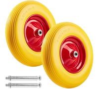 Brouette - TECTAKE - Lot de 2 roues pour brouette en caoutchouc plein avec jante en acier, 39 x 10 cm, Ø axe 16 mm - Jaune