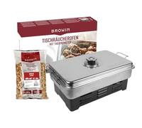 Browin 330010 Fumoir de balcon en acier inoxydable avec thermomètre de cuisine et copeaux de fumage, gris, 11 x 43,5 x 27,5 cm