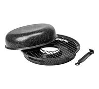 Browin 330300 Poêle à Gaz avec Une Grille, en Acier Carbone avec Revêtement Anti-Adhésif et Manche Amovible, pour Griller à la Maison 32,5 x 47,0 x 12,9 cm, Noir, big