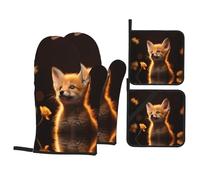 Brown Fox Lot de 4 maniques et maniques résistantes à la chaleur pour cuisine non couvertes Motif renard