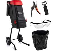 Broyage de jardin électrique, broyeur pour branches jusqu'à 45 mm, broyeur de feuilles et de bois, avec un bac de récupération de 45 litres et des accessoires, lames en acier SK5, roues de transport,