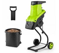 BROYEUR DE JARDIN ÉLECTRIQUE COSTWAY, 2500W, pour branches jusqu'à 45 mm, rapport de broyage 21:1, broyeur sur roues, avec 2 lames et sac de récupération de 50 litres