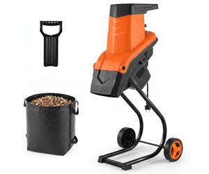 BROYEUR DE JARDIN ÉLECTRIQUE COSTWAY, 2500W, pour branches jusqu'à 45 mm, rapport de broyage 21:1, broyeur sur roues, avec 2 lames et sac de récupération de 50 litres