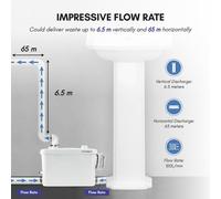 Broyeur-pompe 400W pour eaux sanitaires, pompe d'évacuation 100L/min, 3 entrées pour toilettes murales, distance de pompage verticale de 7 mètres, avec filtre à charbon