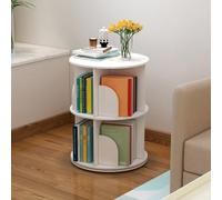 Brride Bibliothèque ronde rotative à 2 niveaux à 360° - Blanc - Présentoir de rangement multifonction pour maison, salon, étude, bureau (2 niveaux)