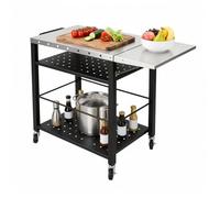 BRRIDE Chariot de barbecue mobile à 4 étages avec table d'appoint pliable et roulettes pivotantes à 360° avec frein, plateau de table mobile pour jardin, barbecue, camping, extérieur