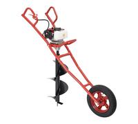 Brride Tarière à essence 52 CC 2 temps avec chariot manuel, foreuse de sol avec diamètre de 300 mm, pour brouette, pour creuses, agriculture, forestière (rouge)