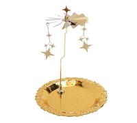 Brrnoo Bougeoir Rotatif doré, Carrousel alimenté par Bougie Chauffe-Plat avec Plateau pour Le Rangement de Bijoux, Décoration de Maison, Fête de Mariage (Étoiles)