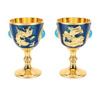 Brrnoo Gobelet Vintage incrusté de Turquoise avec Gravure en émail plaqué or et Pierres Turquoise Authentiques pour Décoration de Mariage, Verre à Whisky (BLUE)