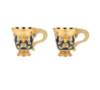 Brrnoo Lot de 2 Gobelets à Vin émaillés Vintage, Calices Rétro Dorés avec Décor Floral en Relief et, for Mariage, Pendaison de Crémaillère, Décoration de Table