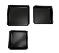 Brrnoo Moule à Gâteau carré en Acier au Carbone, Antiadhésif, Bords Larges Renforcés, Empilable pour Brownies, Biscuits, Légumes (Noir 3PCS)