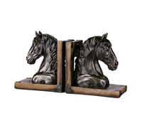 Brrnoo Serre-Livres en Forme de Cheval Vintage, en Résine Lourde, avec Enveloppes d'angle en Métal, pour la Décoration de la Maison, du Bureau et du Bureau (tête de Cheval 2 pièces)