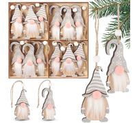 BRUBAKER 12 Pendentifs de Noël Lutins - 8 cm Décorations Arbre en Bois - Nains avec Barbe et Grand Nez - Pendentifs en Bois Décorations de Sapin de Noël - Décorations Pendentif Noël - Gris Blanc