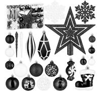 BRUBAKER 128 Boules de Noël Premium - Set de Boules de Noël XXL avec Boules Scintillantes, Glaçons, Pendentifs Diamant, Bonbons, Bottes de Noël et Étoile de Sommet - Décorations d'arbre - Noir