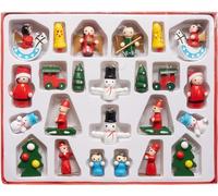 BRUBAKER 24 Pièces de Décoration Arbre de Noël en Bois - Figurines jusqu'à 4 cm - Set de Pendentifs Peints à la Main - Traditionnels Sapins, Père Noël, Anges