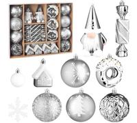 BRUBAKER 64 Boules de Noël - Set de Boules de Noël avec Donuts, Maisons, Flocons de Neige, Boules et Bonbons - Boule de Noël Décoration d'arbre - Pendentif Noël pour Arbre de Noël - Argenté Blanc
