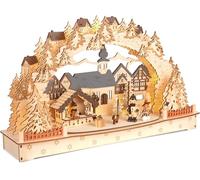 BRUBAKER Arc de Lumière 3D - Grand Village de Noël - Illuminations LED de Noël en Bois Naturel - 27 x 45 x 12 cm - Peint à la Main Décoration de Noël pour Table & Appui de Fenêtre