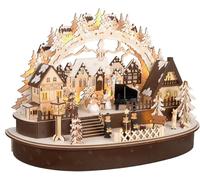 BRUBAKER Arc de Lumière 3D - Le Grand Concert au Village de Noël - Illuminations LED en Bois Naturel - 31 x 45 x 22 cm - Peint à la Main - Décoration pour Table & Appui de Fenêtre