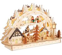 BRUBAKER Arc de Lumière 3D - Village dans Un Paysage d'hiver Enneigé - Illuminations LED de Noël en Bois Naturel - 27 x 45 x 12 cm - Peint à la Main Décoration de Noël pour Table & Appui de Fenêtre