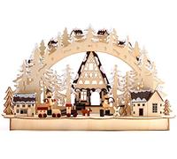 BRUBAKER - Arc Lumineux 3D - Paysage d'hiver avec Bûcherons - Éclairage LED - 43,5 x 26,8 x 10,1 cm - Détails Peints à la Main - Bois Naturel - Décoration de Noël Traditionnelle