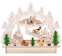 BRUBAKER - Arc lumineux 3D - Paysage d'hiver avec Église - Éclairage LED - 27 x 24 x 8,7 cm - Détails peints à la main - Bois naturel - Décoration de Noël traditionnelle