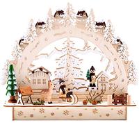 BRUBAKER - Arc Lumineux 3D - Paysage d'hiver/Village enneigé - Éclairage LED - 27,5 x 24,5 x 8,7 cm - Détails Peints à la Main - Bois Naturel - Décoration de Noël Traditionnelle