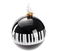 BRUBAKER Boule de Noël Premium Piano - Noir Blanc avec Figure Oiseau en Porcelaine - 10 cm Boule d'arbre en Verre - Boule d'arbre de Noël Touches de Piano pour Musiciens et Pianistes