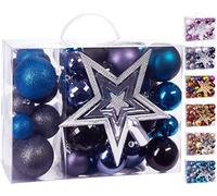 BRUBAKER - Boules de Noël & Pointe de Sapin - Coffret de 50 Pièces - Décoration Arbre de Noël - Noir/Violet/Bleu