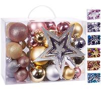 BRUBAKER - Boules de Noël & Pointe de Sapin - Coffret de 50 Pièces - Décoration Arbre de Noël - Rose/Champagne/Argenté