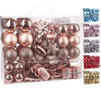 BRUBAKER - Boules de Noël Traditionnelles - Plastique Coffret de 77 Pièces - Décoration Sapin de Noël - Or Rose/Argenté