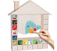 BRUBAKER - Calendrier de l'Avent à bricoler DIY - 24 Tiroirs à remplir & à décorer - Calendrier de Noël en Bois - Hauteur 40,3 cm - Beige