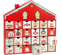 BRUBAKER Calendrier de l'Avent à Remplir - Maison de Noël | Calendrier de Noël DIY avec 24 Portes pour Bons d'Achat, Bonbons et autres Surprises - 40,5 cm en Carton - Rouge