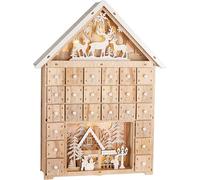 BRUBAKER Calendrier de l'Avent à Remplir - Maison de Noël | Calendrier de Noël en Bois de 40 cm avec Éclairage LED - Rennes dans la Forêt, Village de Neige avec Enfants