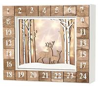 BRUBAKER - Calendrier de l'Avent Lumineux - 24 Tiroirs à remplir - Paysage d'hiver - Décoration de Noël en Bois - Éclairage LED - 35,5 x 6 x 27 cm