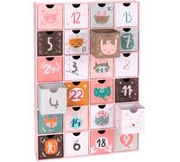 BRUBAKER Calendrier de l'Avent réutilisable - 24 Tiroirs à remplir | Calendrier de Noël en Carton - Hauteur 32,5 cm - Rose/Animaux mignons