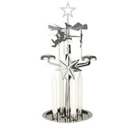 BRUBAKER Carillon de Lumière en Métal - Carrousel Bougeoir avec Anges INCL. 4 Bougies - Pyramide de Table Tournante - Bougeoir Pyramide pour Noël - Pyramide de Noël Argenté
