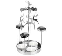 BRUBAKER Carillon de Lumière en Métal - Carrousel Bougeoir avec Rennes INCL. 3 Bougies Chauffe Plat - Pyramide de Table Tournante - Carrousel Bougies pour Noël comme Décoration de Table - Argenté